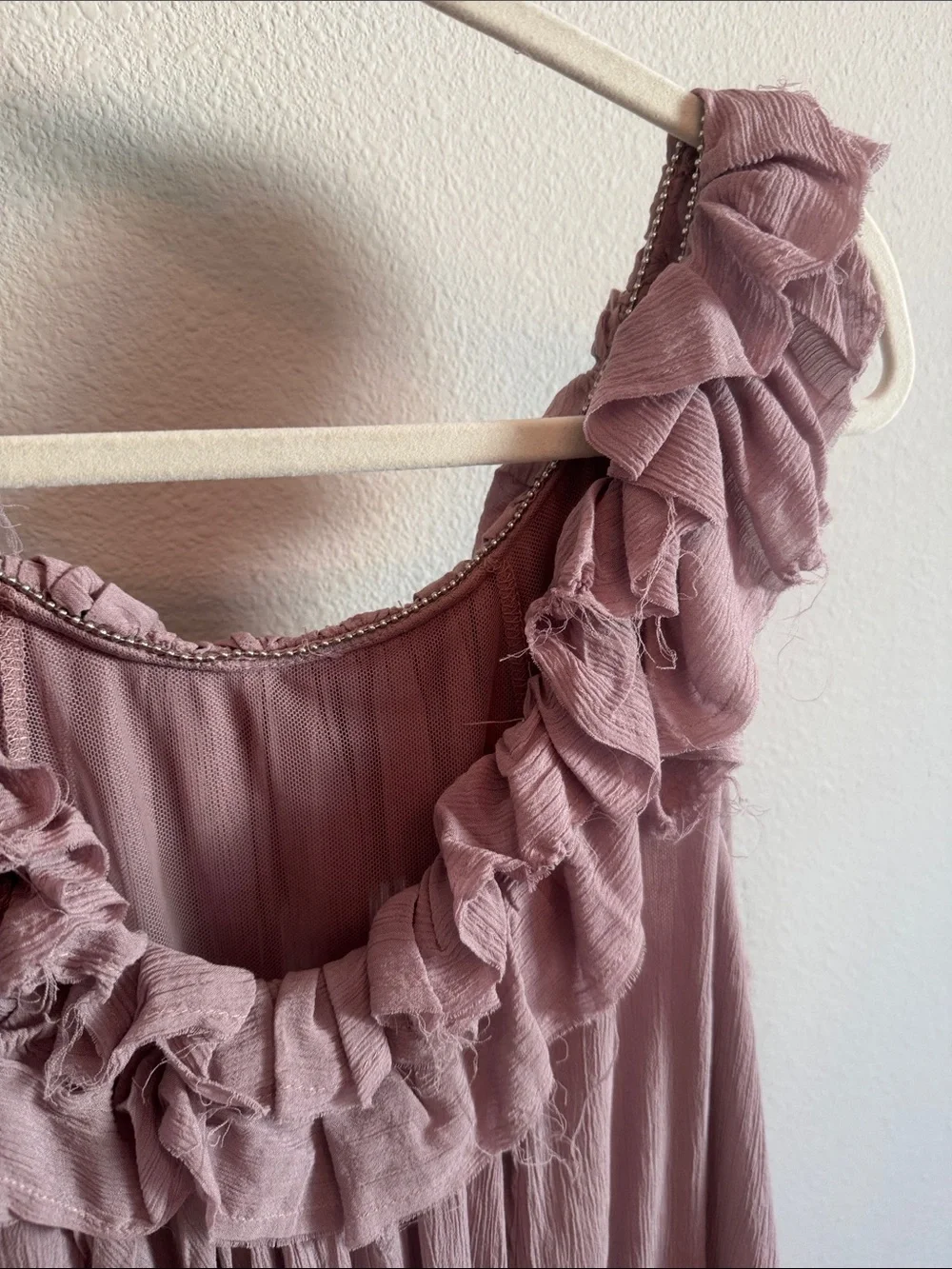 Free People Dusty Rose Ruffled Sleeveless Swing Dress
